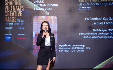 Bà Lan Phương – CT. HĐQT LMP (LMP Design) phát biểu tại sự kiện họp báo khởi động VMARK 2023