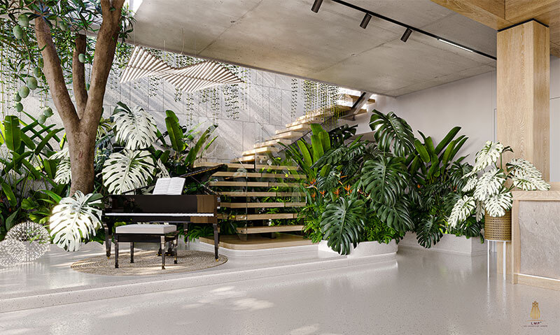 Một góc không gian nội thất Mango House mang đậm phong cách Biophilic.